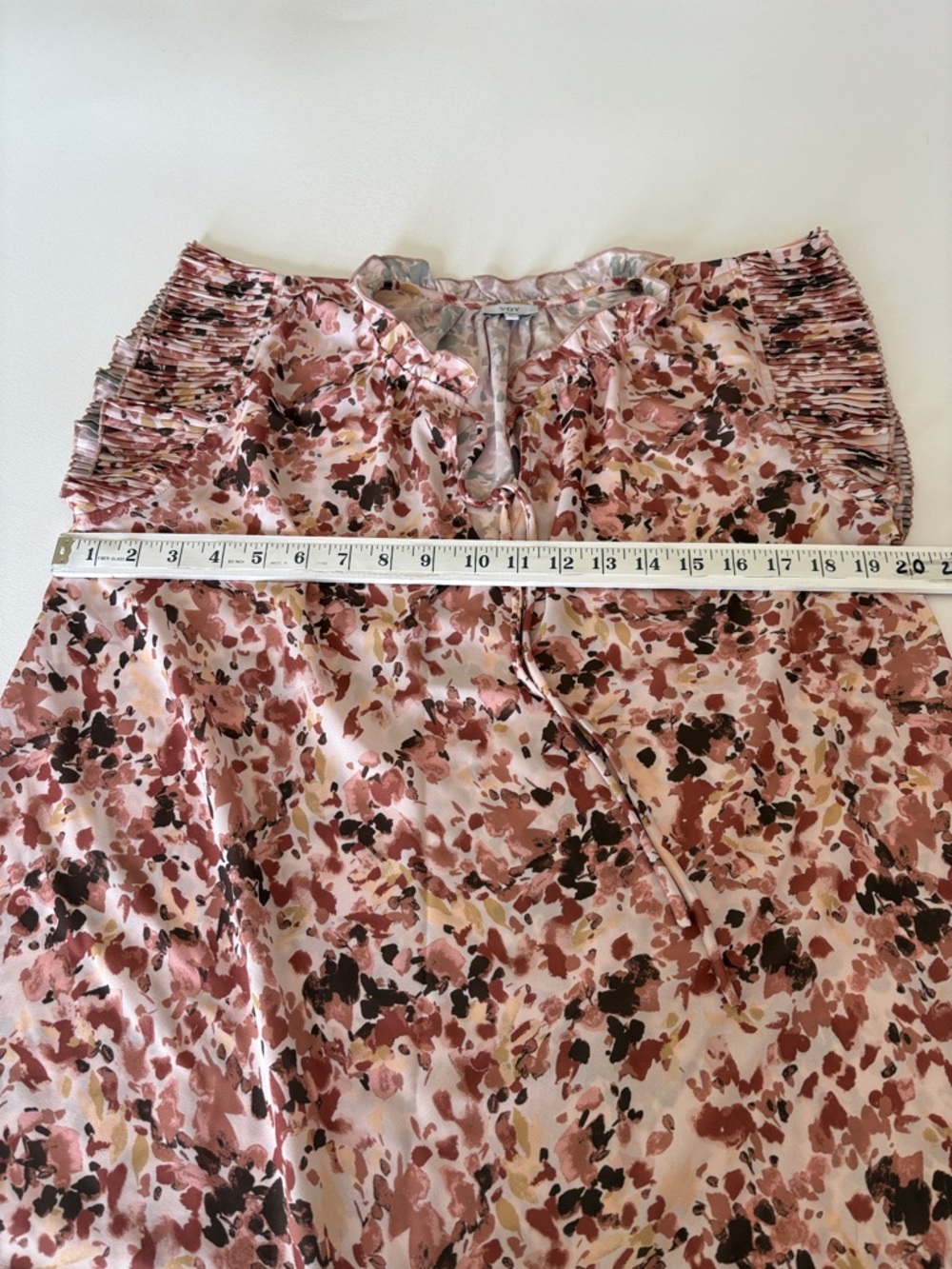 Voy Paint Splatter Peasant Top Blouse in Earth Tones Tie Neck Boho Office Size M - Picture 8 of 9